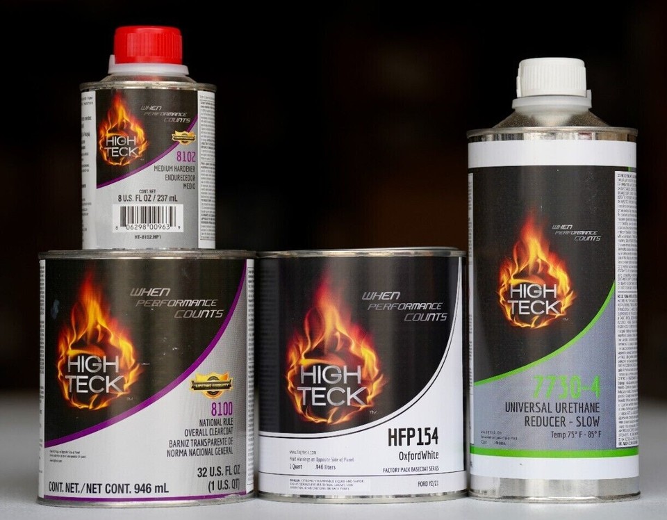 High Teck Oxford White Basecoat Paint, Reducer, Clearcoat QUART Kit ...