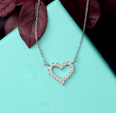 Silver Cubic Zirconia Domed Halo Heart Necklace