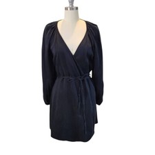 J. CREW Wrap Mini Dress Women's Small Black Solid Long Sleeve Preppie Classic