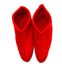 VINTAGE HAND KNIT RED SLIPPER SOCKS, NEW, 8" LONG