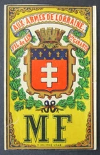 Old label FIL AUX ARMES DE LORRAINE MF linen thread label 15