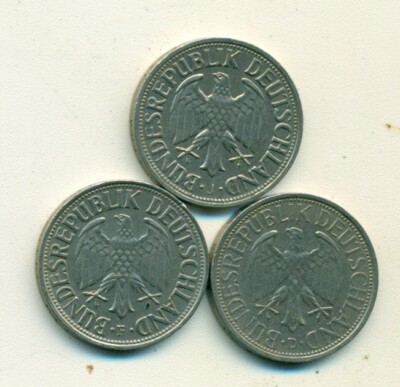 3 - 1 MARK COINS from GERMANY (ALL DATING 1971 w/ MINT MARKS of D, F & J)