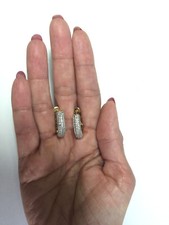 14K GOLD PLATED SHAPE HUGGIE HOOP EARRINGS WITH 5 ROWS OF CZ IN FRONT J169