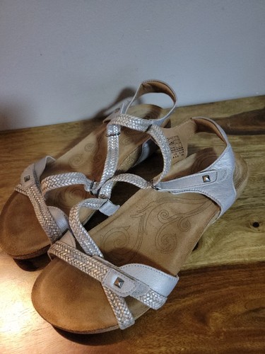 Taos Trulie silver leather & cork braided woven ankle strap sandals 8-8.5 / 39 | eBay
