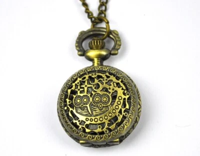 Taschenuhr Retro Kettenuhr Uhr mit Kette Eulen im Nest Blumen Motiv - Bild 1 von 4