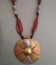 North African Tuareg Pendant Necklace Beaded Ethnic Tribal Mixed Metals 20  