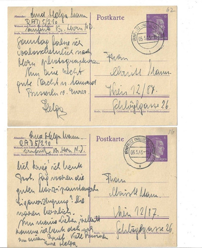 Nr  54763  2x PK 2 Wk  Irnfritz RAD Lager 5/210 1943  N.Ö.