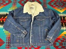 Levi s Vintage Made In USA Indigo Denim Sherpa Jean Jacket Men s Sz XL Dark Blue