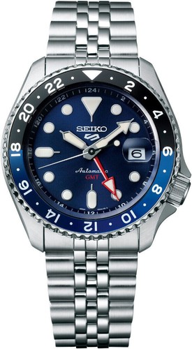 New Seiko 5 Sports Automatic GMT Stainless Steel Blue Dial Men's Watch SSK003