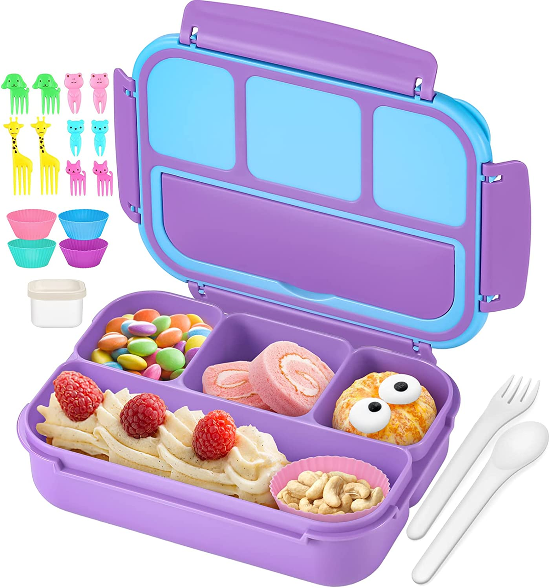 Bento Lunch Box with Compartments Sauce Container, Utensils