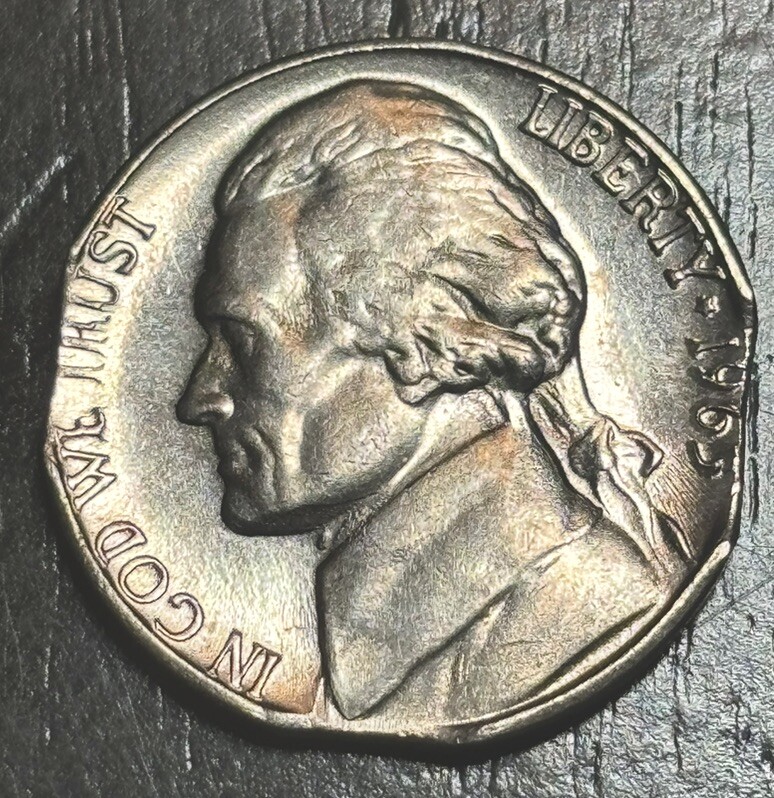 1965 Jefferson Nickel Error, Triple Clip, High Grade Error. Nice