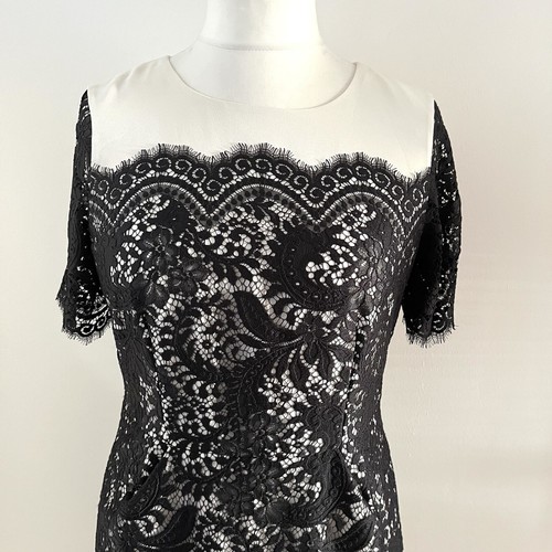 Autograph Size 12 Pencil Dress Ivory With Black Lace Overlay Special Occasion - Imagen 2 de 15