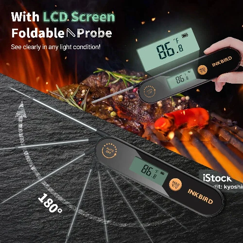 Meat Thermometer with Foldable Probes IPX5 Waterproof Rechargeable Thermometer Meat Thermometer with Foldable Probes IPX5 Waterproof Rechargeable Thermometer