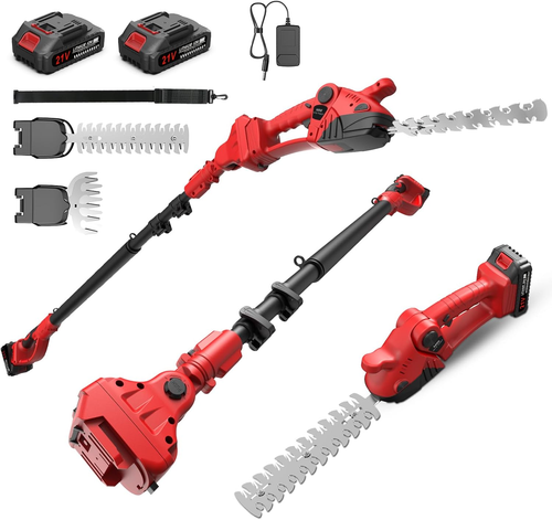 3-In-1 Cordless Pole Hedge Trimmer &Mini Grass Shear,12Ft Extended Reach, 21V El