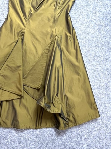 Cue Dress Pistachio Metallic Satin 3D Pleated Fit Flare Midi Evening Corporate 6 - Picture 9 of 12