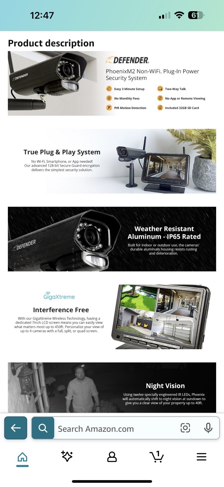 3 Camera defender wired home security camera system with monitor