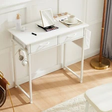 ZUNMOS 32/48 Inch Home Office Desk with Fabric Drawers Storage Shelves