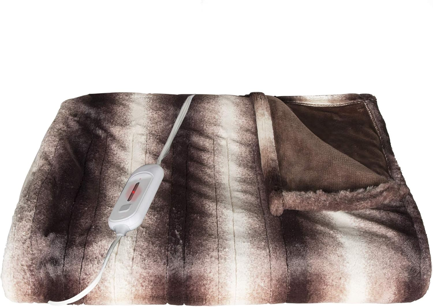 Luxe Faux Fur Electric Heated Throw Blanket 100% Animal-Free Soft Plush Uni Design