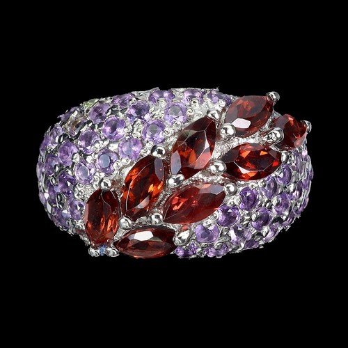 925 Sterlingsilber Ring Marquise Granat Peridot Natur Edelstein Schmuck Größe - Bild 1 von 13