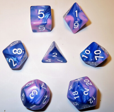 NEW Style ! RPG Dice Set of 7 - Auralus Blue-Pink D4 D6 D8 D10 D12 D20 D00-90