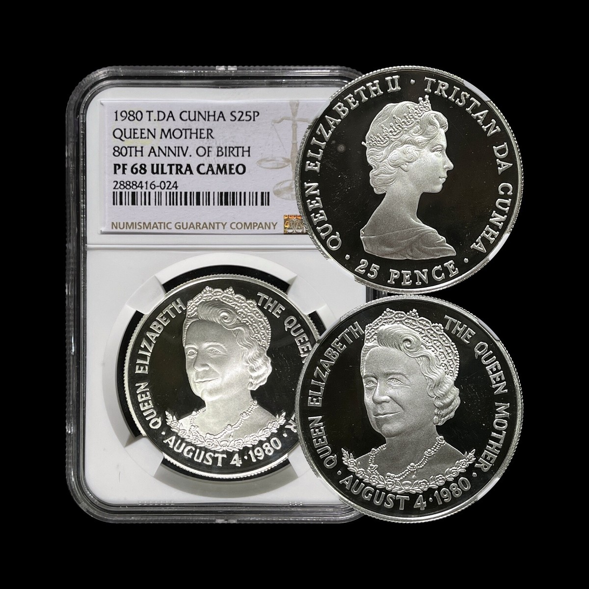 TRISTAN DA CUNHA. 1980, 25 Pence, Silver - NGC PF68 - Top Pop