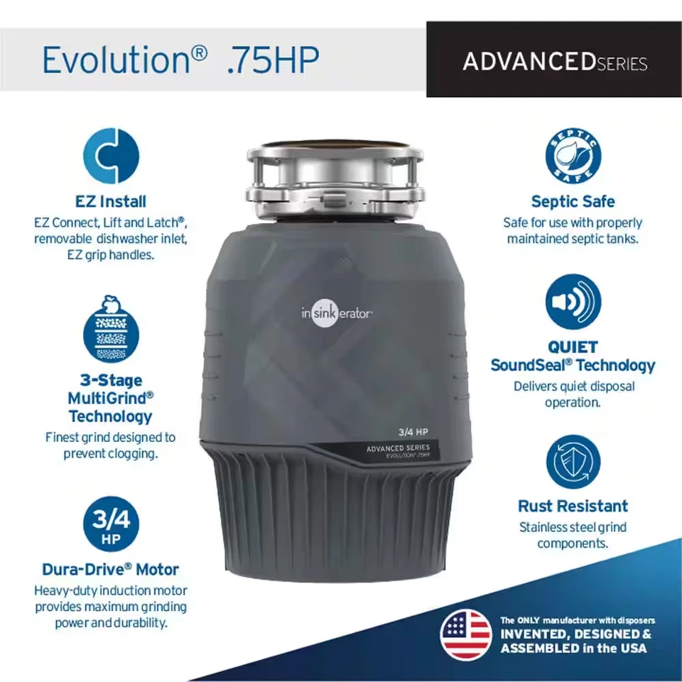 Evolution .75HP, 3/4 HP Garbage Disposal, Advanced Series EZ Connect Continuous - Image 2 of 4