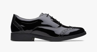 Schulschuh Clarks Aubrie Tap Schnürschuh schwarz Lack ältere Mädchen Schulschuh UK7G