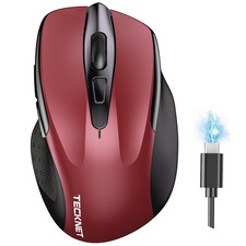 Red Wireless Mouse, BT 5.0, 2.4G, Rechargeable, 4800 DPI, Silent, 6 Button