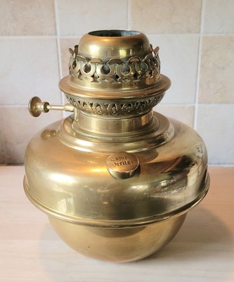 Große antike Veritas Messing Öllampenfuß viktorianische Lampe
