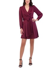 Vince Camuto Satin Shawl-Collar Fit & Flare Dress Women's 10 Wine Back Zipper