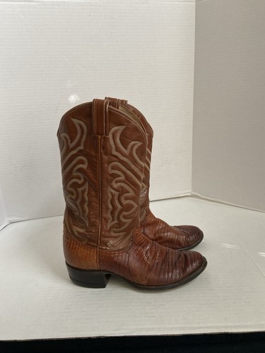 Tony Lama Cowboy Boots Brown Peanut Exotic Western Lizard Sz 8D Mens Leather - Picture 7 of 20