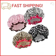 TCOTBE 4 Pieces Shower Cap for Women, Elastic and Reusable, Environmental Protec