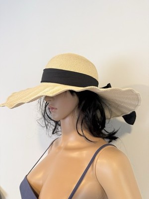 Sun N Sand Damen Sonnenhut Beige Schwarz Schleife UPF 50+ Sommer Elegant