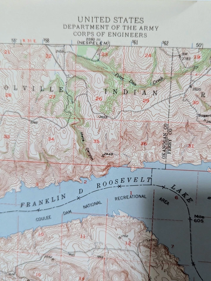 Mapa Topográfico Grand Coulee Dam Washington 1955 Original Vintage USGS Foto 4 de 4