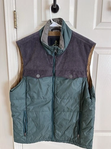 prAna Hoffman Insulated Vest Mens Large Green Corduroy Yoke Puffer Hiking - product listing photo