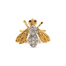 Vintage Herbert Rosenthal 18K Gold Diamond Ruby Eyes Bumble Bee PIN