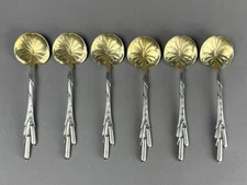 6 Durgin Sterling Silver Cat Tail Chocolate Spoon set Art Nouveau 1898 Cattail