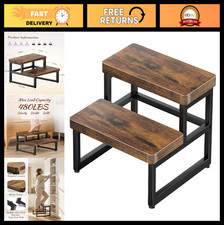 Heavy Duty 2-Step Wooden Stool for Adults Kids, Non-Slip Feet, 480-LBS Capacit