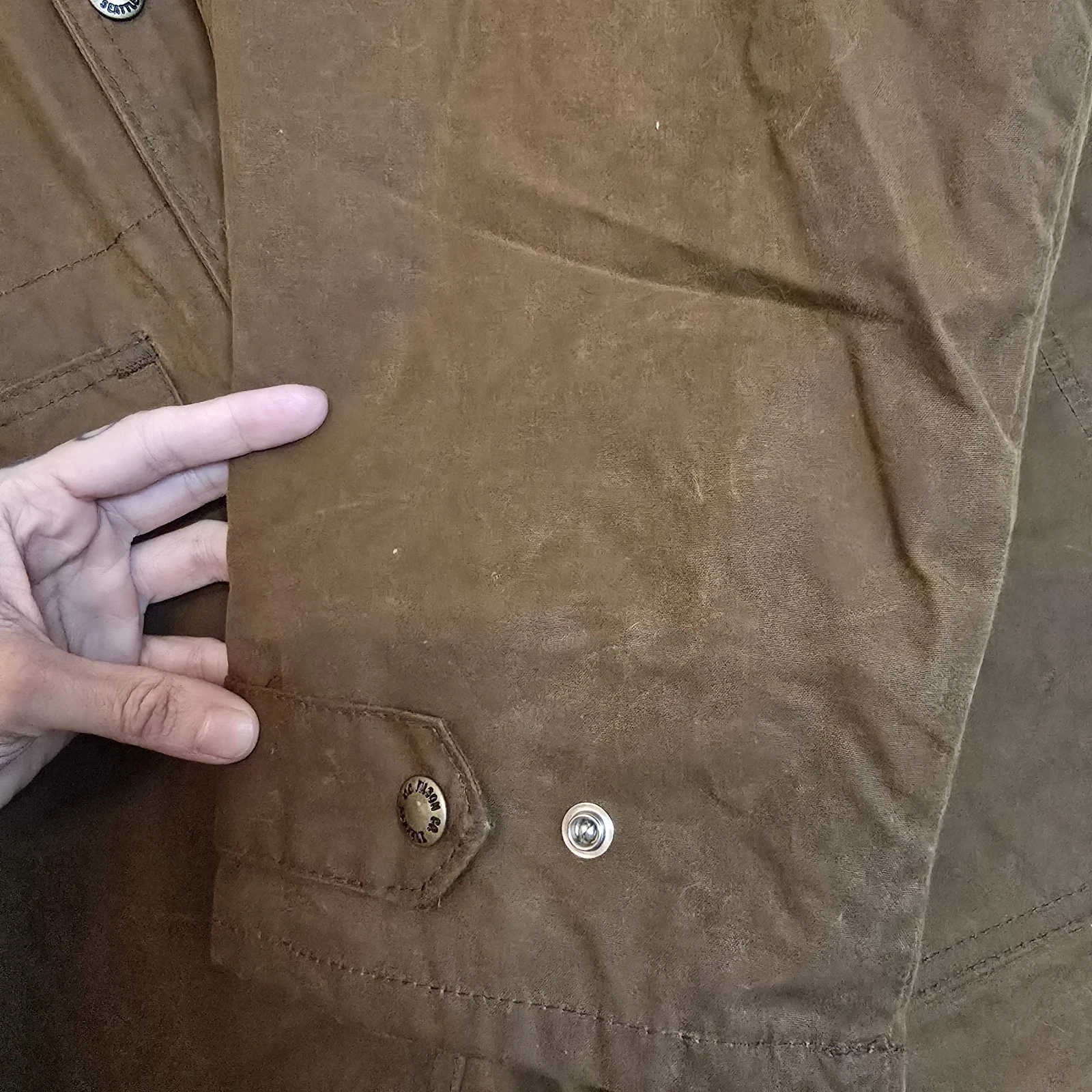 Vintage Filson Cover Cloth Mile Marker Coat XL Brown Waxed Jacket Made In USA - product detail image 7