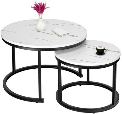 Galen Loft Tischset 2-teilig, Marmoroptik Weiß, Stahlgestell Schwarz