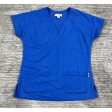 Koi Scrub Top by Kathy Peterson Shirt Womens Small Blue Round Neck Pockets
