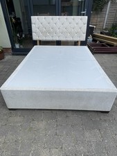 King Size Divan Bed Base (2 Parts) With Headboard. Cream velour. No Mattress