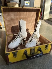 Vintage Hyde Leather Roller Skates w/ Wooden Wheels & Case Chicago USA