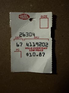 Hills Department Store Price Tag, Vintage From 80’s/90’s