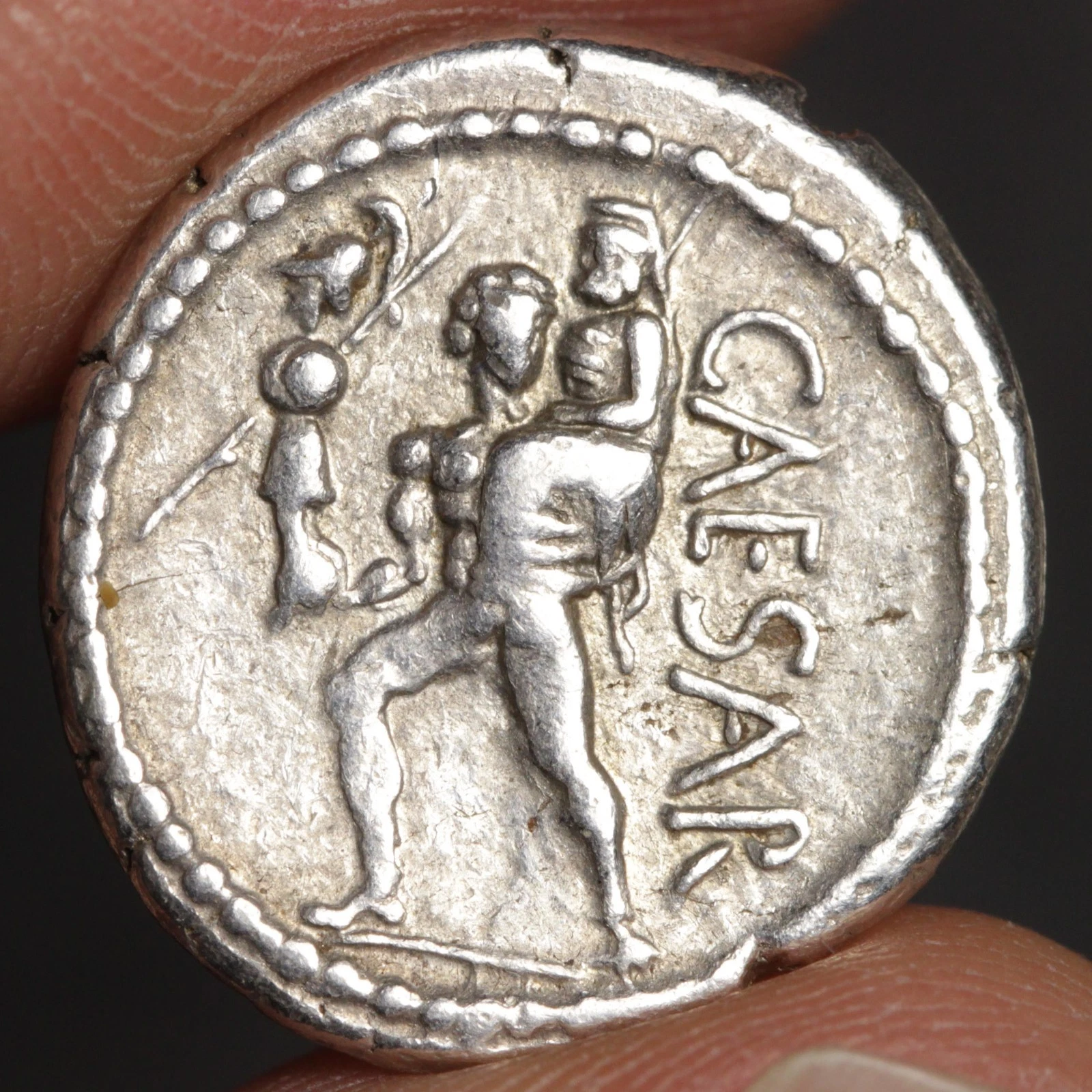 Julius Caesar Denarius Ancient Roman Republic Silver Coin Aeneas