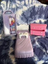 Mattel 1993/1994 Barbie Bedroom Playset Purple Bed Armoire Pink Dresser Bed Tray