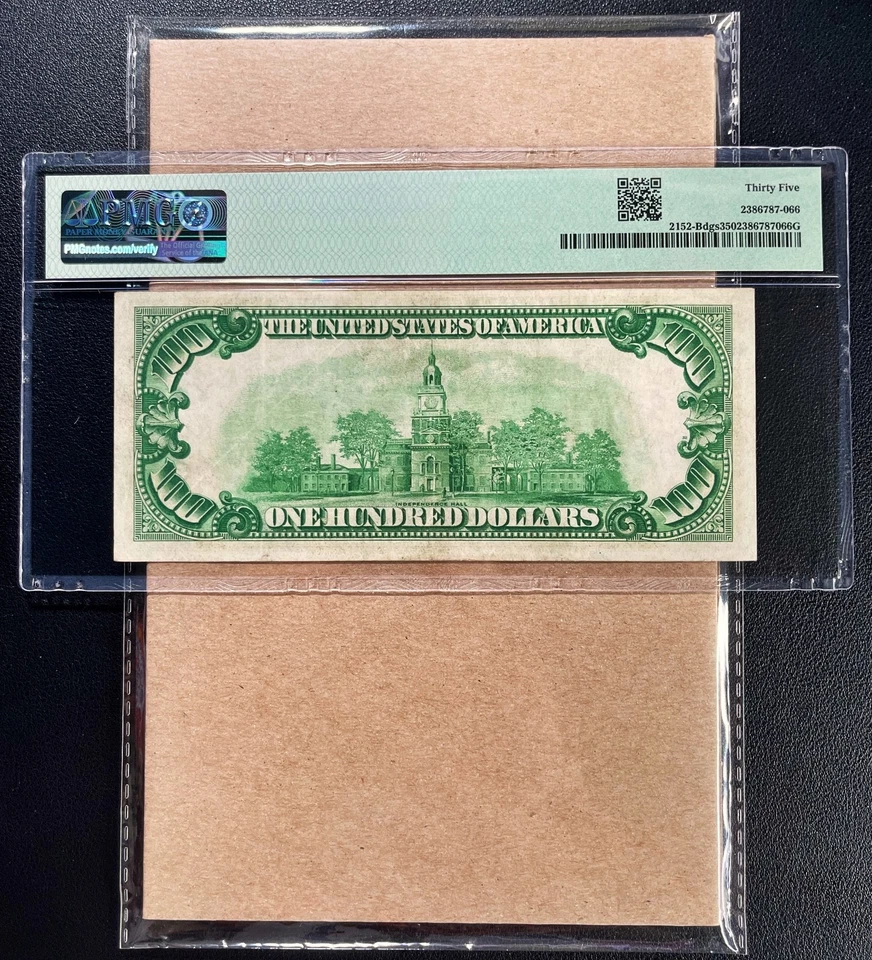 Fr. 2152-Bdgs 1934 $100 Federal Reserve Note NEW YORK PMG 35 - VF - Image 2 of 2