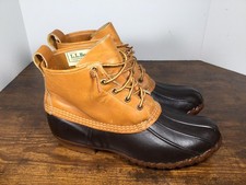 LL Bean Duck Boots Maine Hunting Leather Rubber Brown Men's 9 M Made In USA