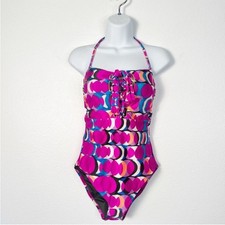 NEW Trina Turk Lace-Up Bandeau Size 6 One-Piece Retro Swimsuit Boho Indie