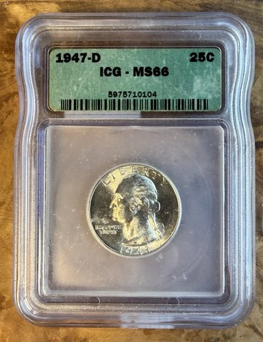 1947-D Washington Silver Quarter 25c ICG MS66. Nice Coin. FREE SHIPPING.